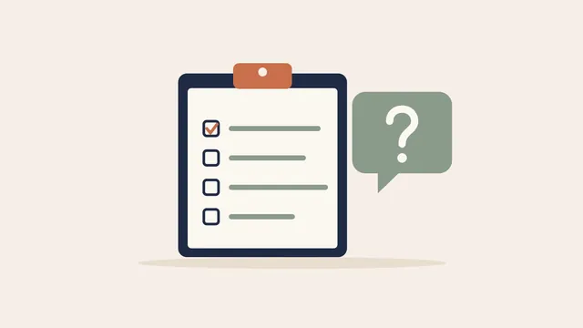 Illustration of a clipboard checklist next to a speech bubble with a question mark