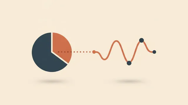 Illustration of a pie chart icon and a wavy line chart icon connected by a dotted line