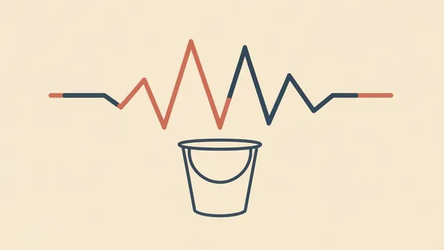 Illustration of a fluctuating income line flowing into a level bucket icon