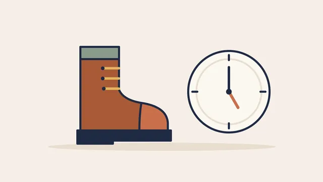 Illustration of a work boot next to a clock