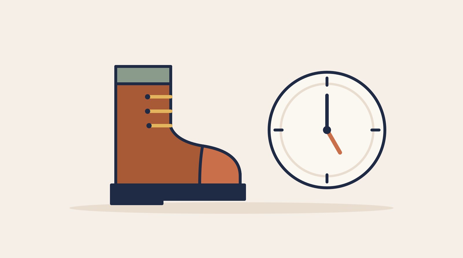 Illustration of a work boot next to a clock