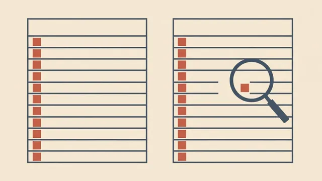 Illustration of two simple balance ledgers side by side with a magnifying glass finding a gap between them