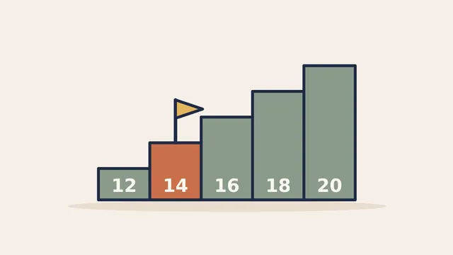 Illustration of five steps labeled 12 to 20, with a flag planted on the second step